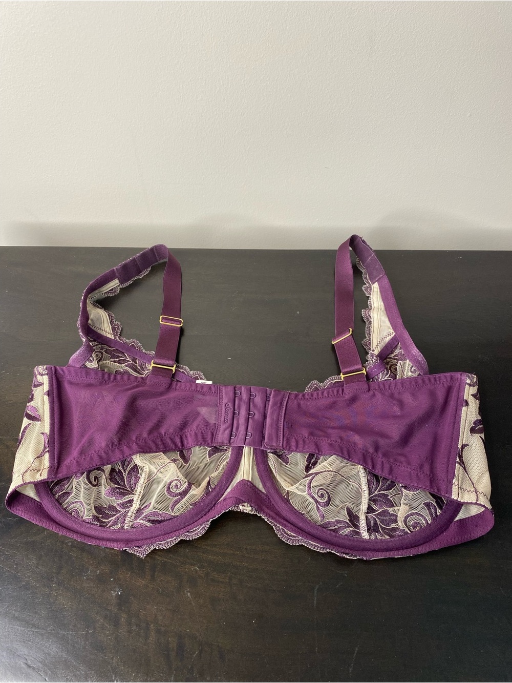 Soma Purple Floral Embroidered, Rhinestone  Bra with Beige Sheer Mesh - Picture 5 of 9
